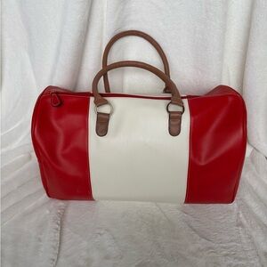 Red and White PU Leather Handbag